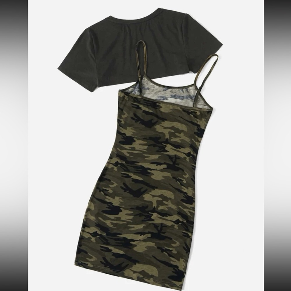 Camouflage print cami with high low tee